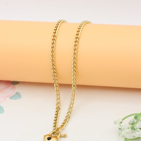 "Heart Charm Chunky Chain Yellow Necklace in Gold Finish, XPNL0375 - Picture 8 of 13